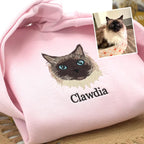 Full Color Pet Portrait Embroidered Sweatshirt – Custom Dog, Cat & Horse Face with Name/Date