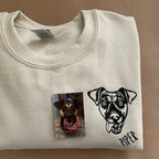 Custom Embroidered Cat Face Sweatshirt from Your Photo with Cat Names on Sleeve