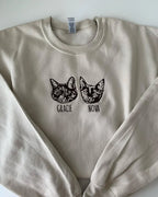Custom Embroidered Cat Face Sweatshirt from Your Photo with Cat Names on Sleeve