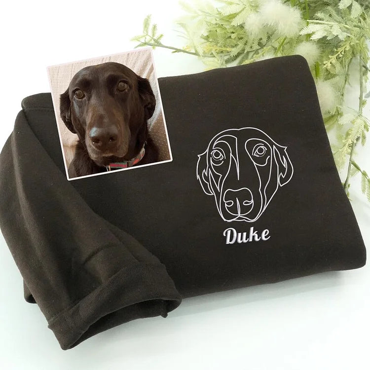 Personalized Pet Face Outline Embroidered T-shirt，Sweatshirt，Hoodie.