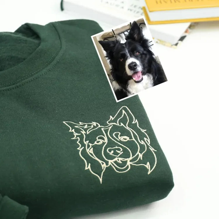 Personalized Pet Face Outline Embroidered T-shirt，Sweatshirt，Hoodie.
