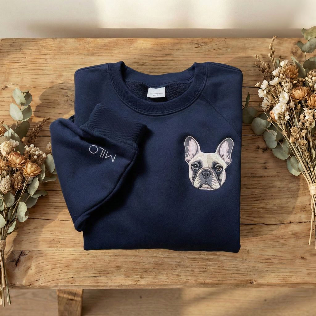Custom Embroidered Full Color Pet Left Chest Portrait Sweatshirt