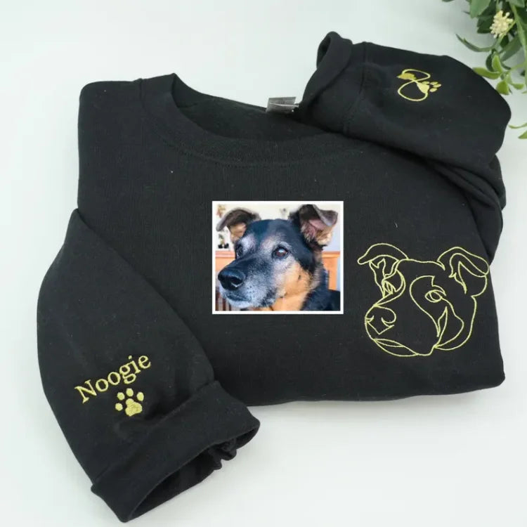 Personalized Pet Face Outline Embroidered T-shirt，Sweatshirt，Hoodie.