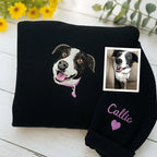 Full Color Pet Portrait Embroidered Sweatshirt – Custom Dog, Cat & Horse Face with Name/Date