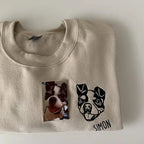 Custom Embroidered Cat Face Sweatshirt from Your Photo with Cat Names on Sleeve
