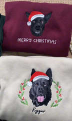 Custom Dog Cat Portrait Embroidered Christmas Sweatshirt Hoodie T-shirt