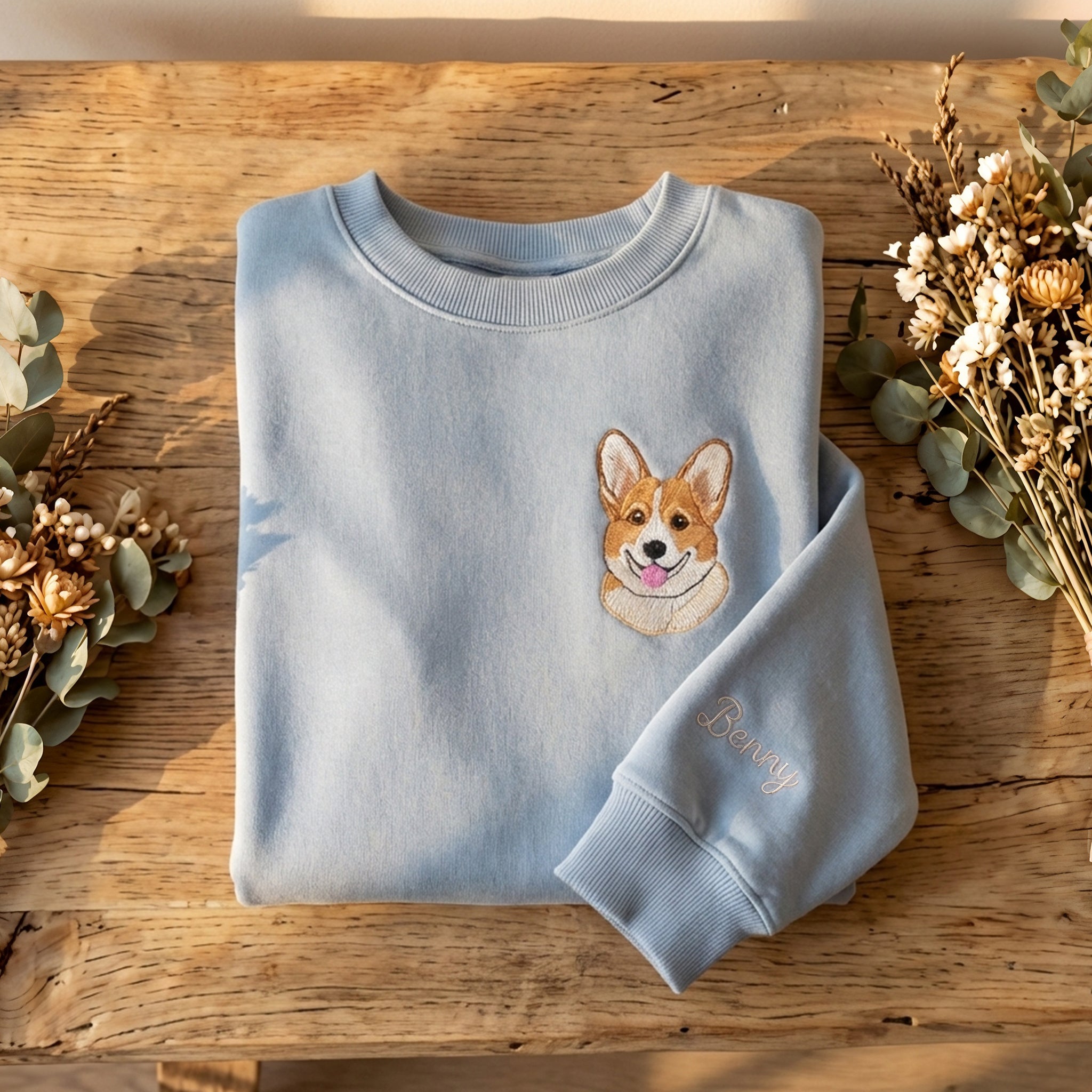 Custom Embroidered Full Color Pet Left Chest Portrait Sweatshirt