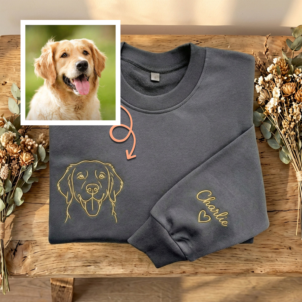 Custom Embroidered Pet Line Art Sweatshirt