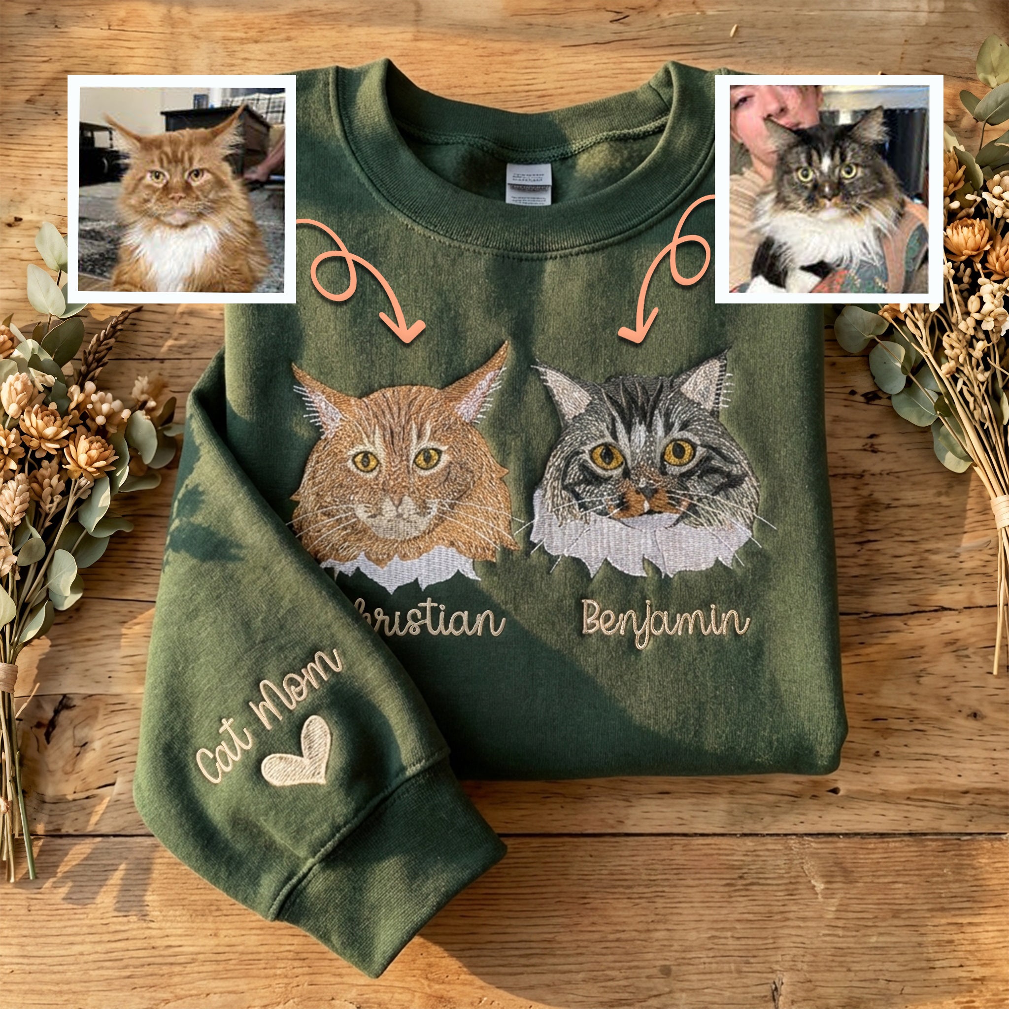 Custom Embroidered Double Pet Portrait Sweatshirt