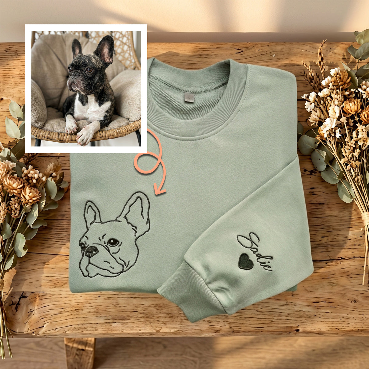Custom Embroidered Pet Line Art Sweatshirt