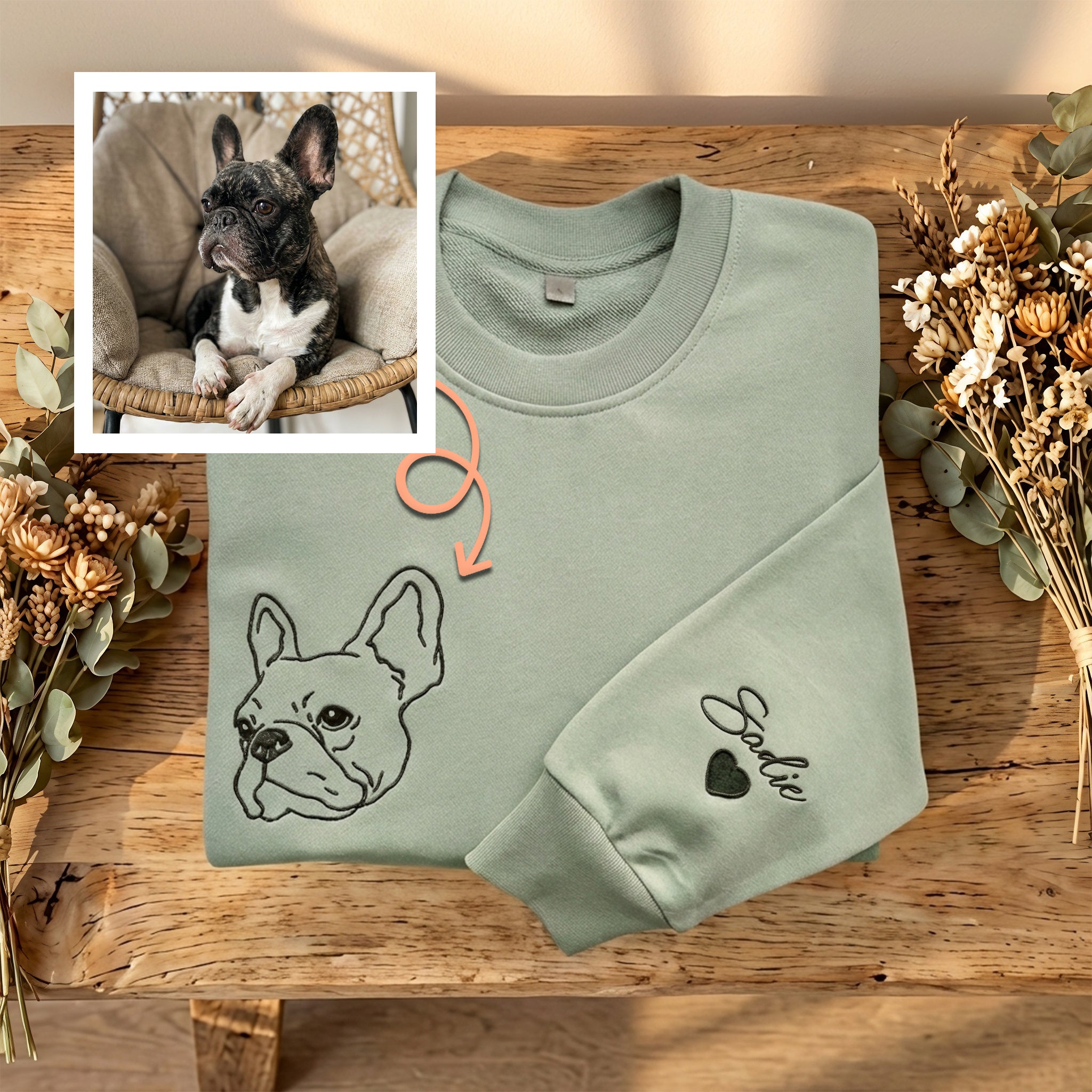 Custom Embroidered Pet Line Art Sweatshirt