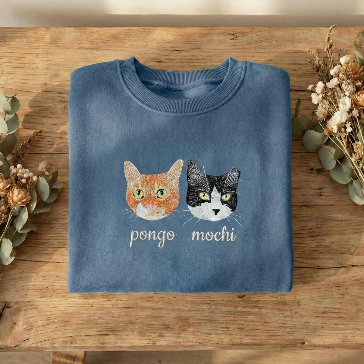 Custom Embroidered Double Pet Portrait Sweatshirt