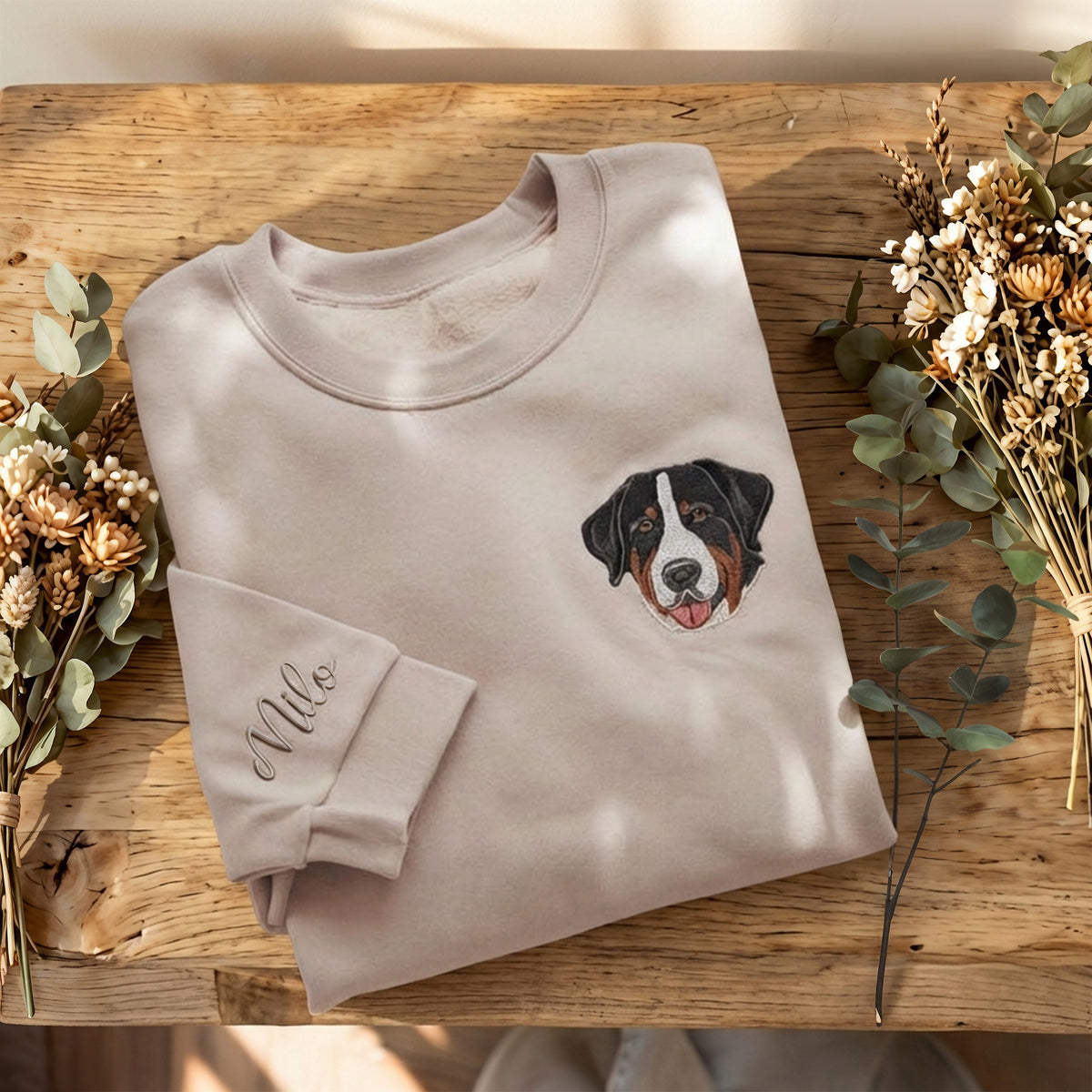 Custom Embroidered Full Color Pet Left Chest Portrait Sweatshirt