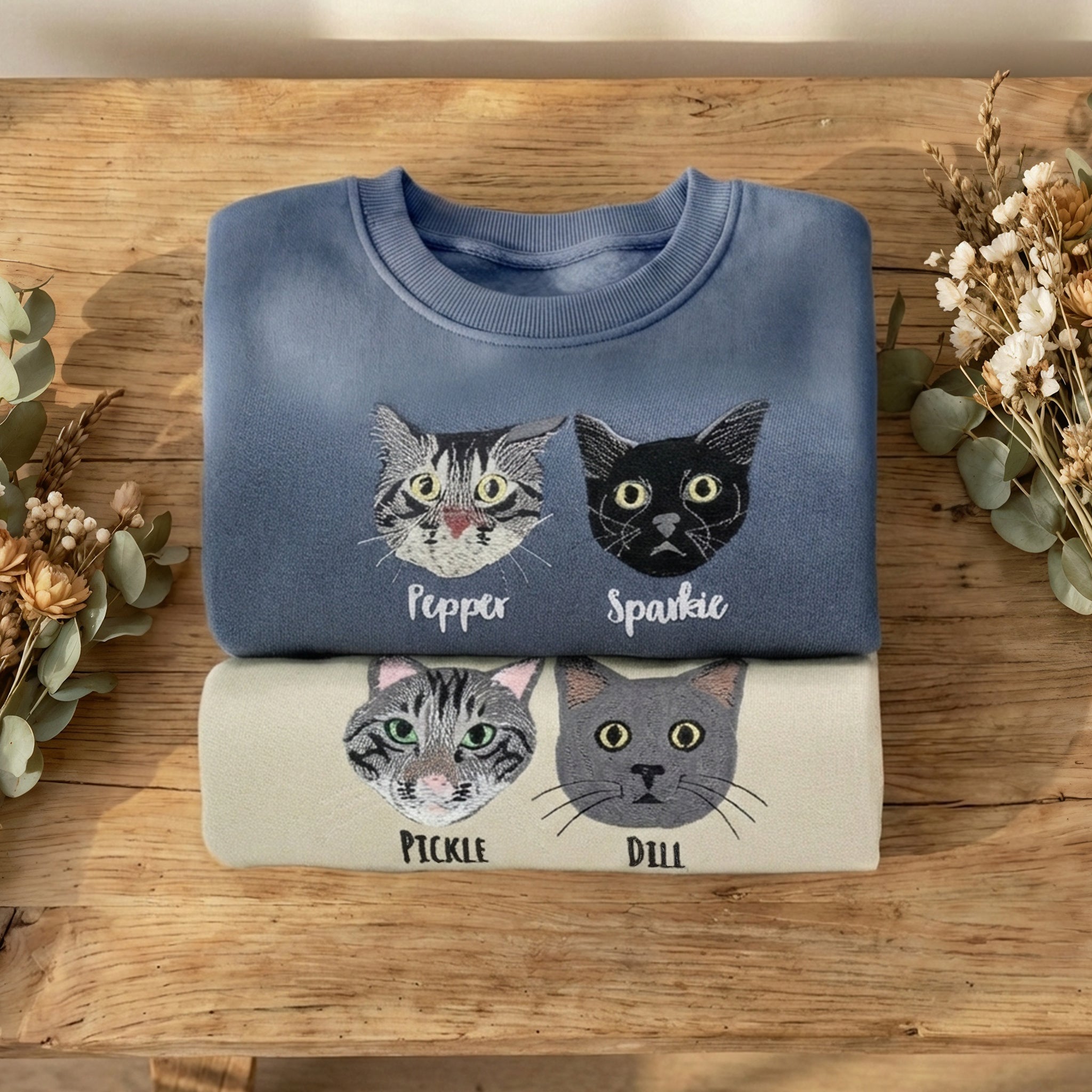 Custom Embroidered Double Pet Portrait Sweatshirt