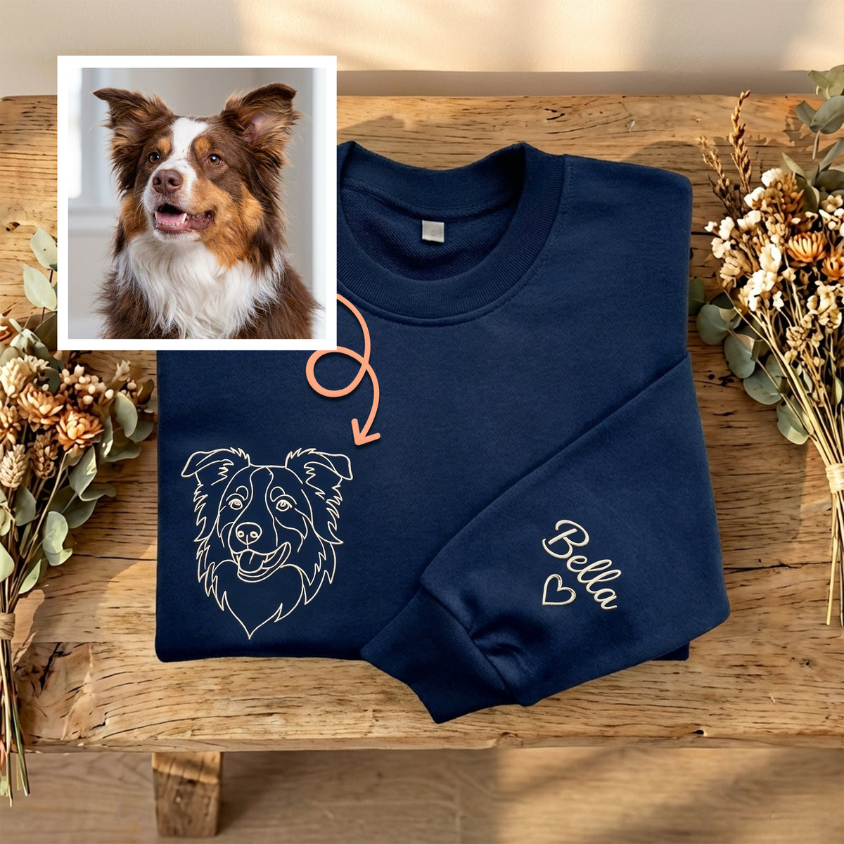 Custom Embroidered Pet Line Art Sweatshirt