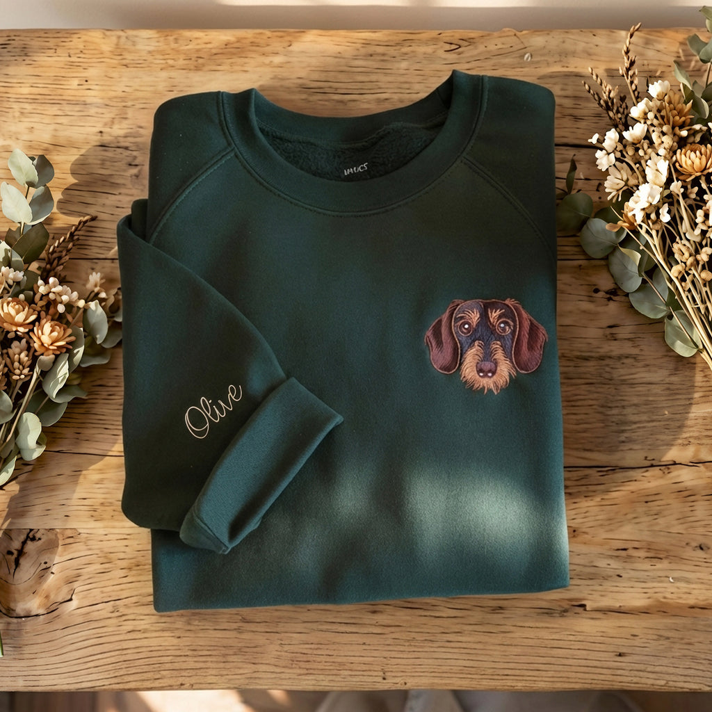 Custom Embroidered Full Color Pet Left Chest Portrait Sweatshirt