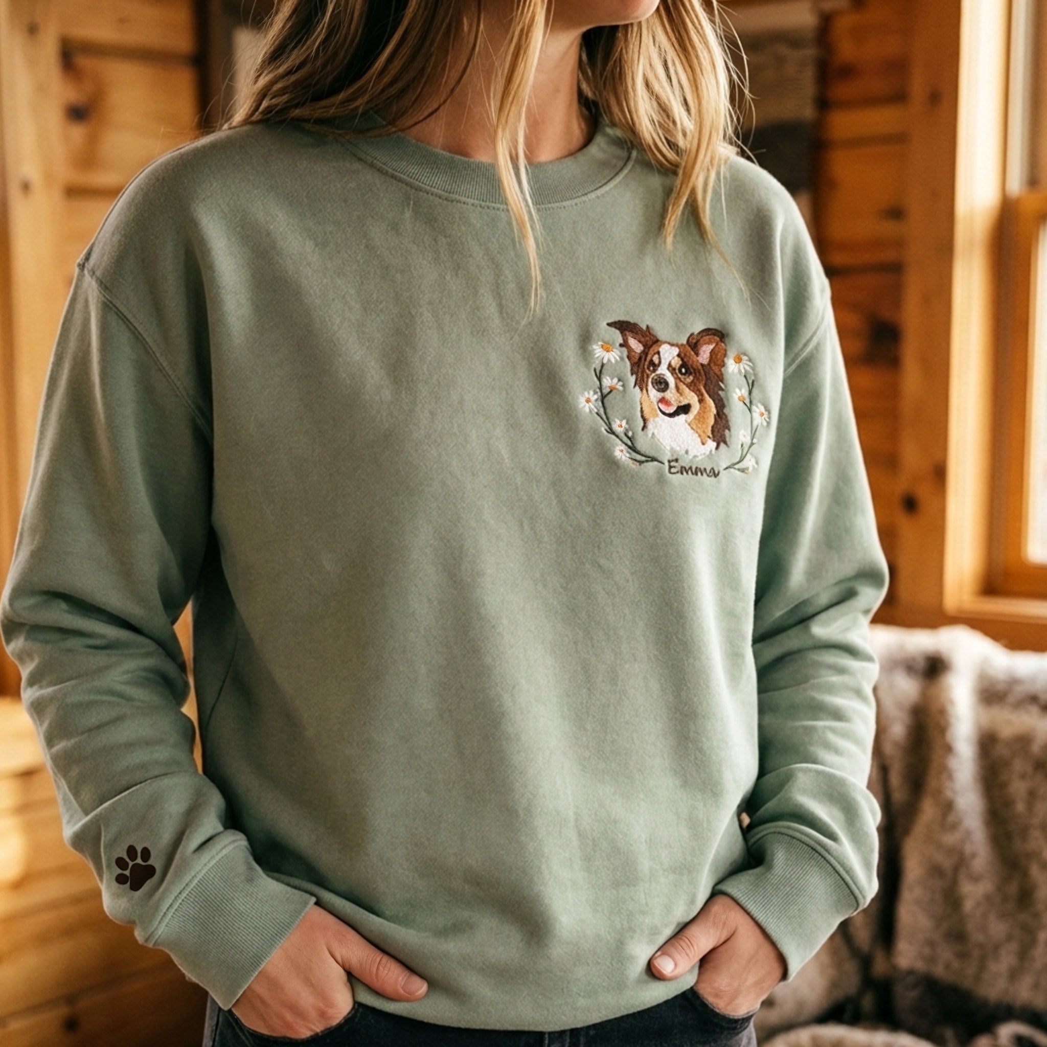 Custom Embroidered Pet Portrait with Floral Wreath