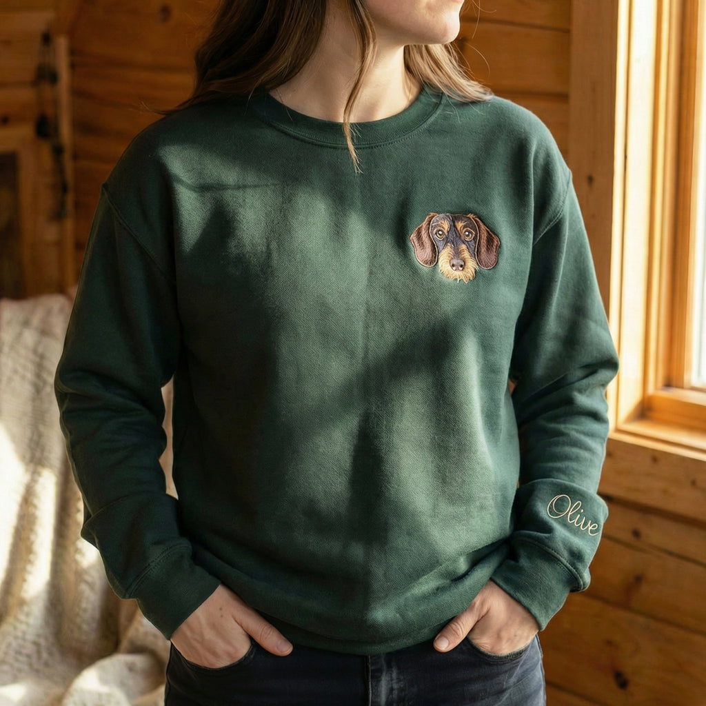 Custom Embroidered Full Color Pet Left Chest Portrait Sweatshirt