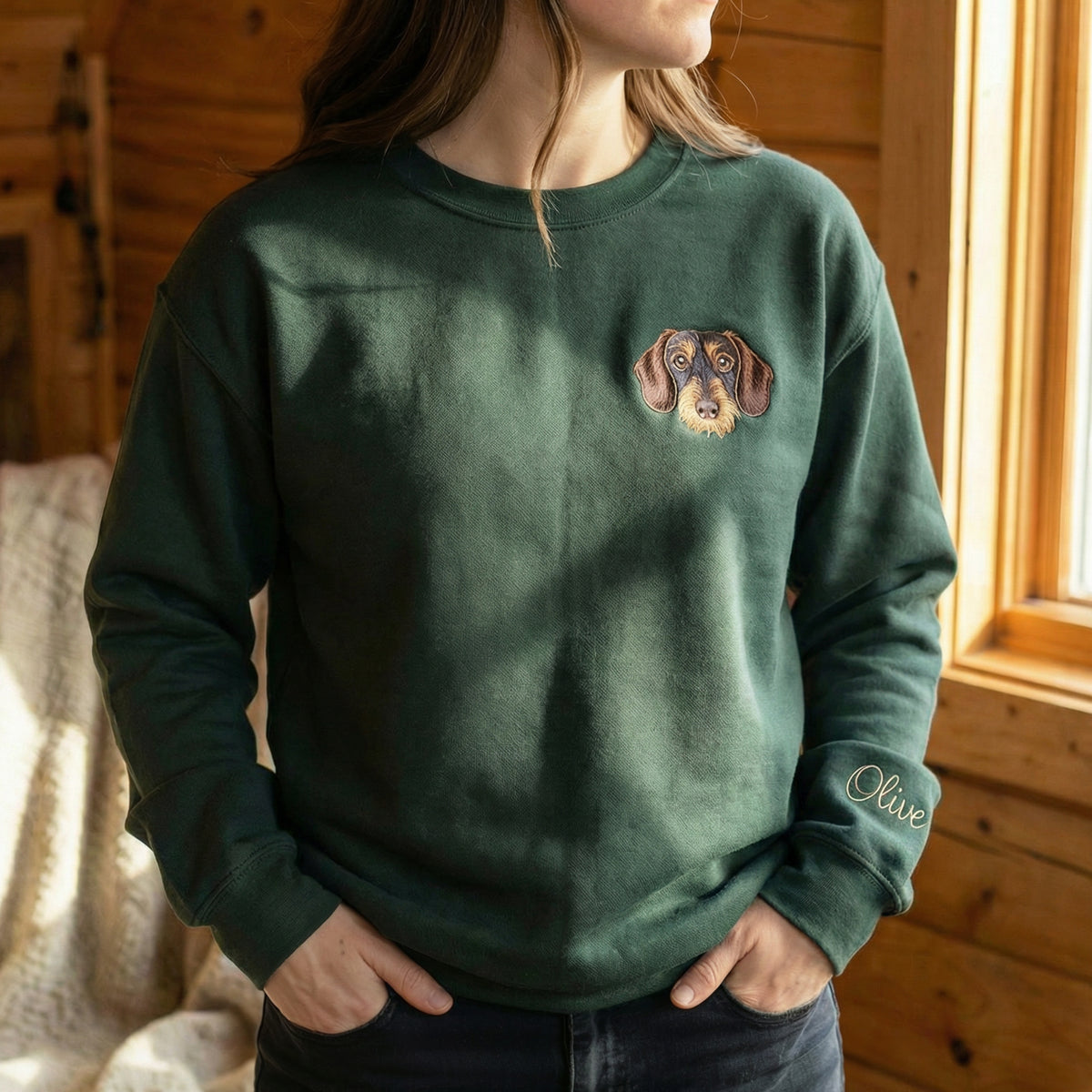 Custom Embroidered Full Color Pet Left Chest Portrait Sweatshirt