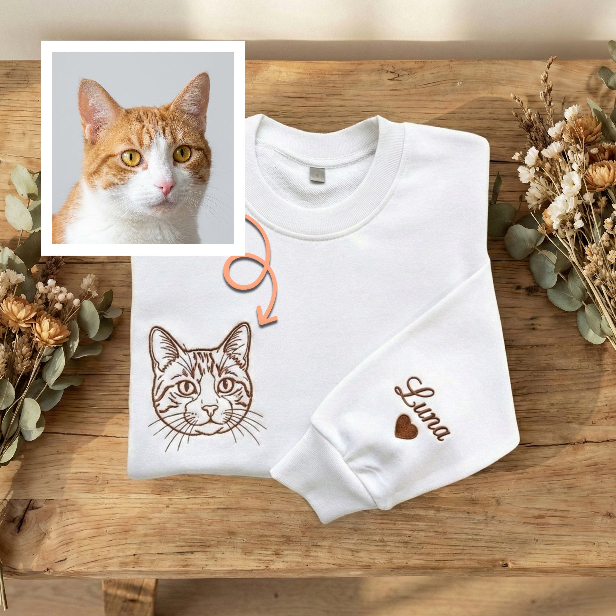 Custom Embroidered Pet Line Art Sweatshirt