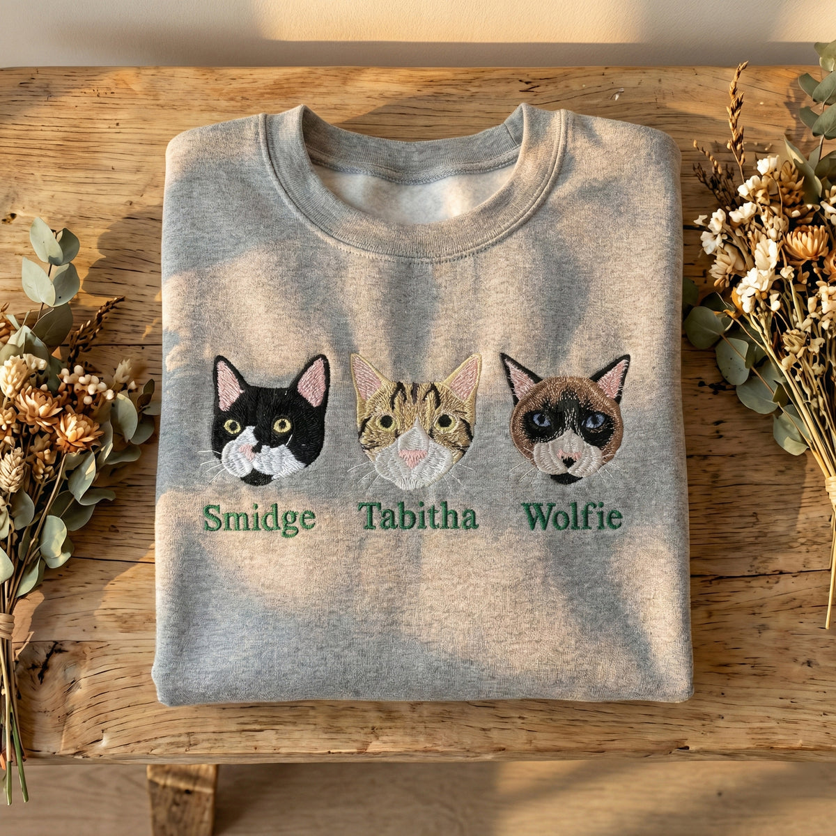Custom Embroidered Double Pet Portrait Sweatshirt