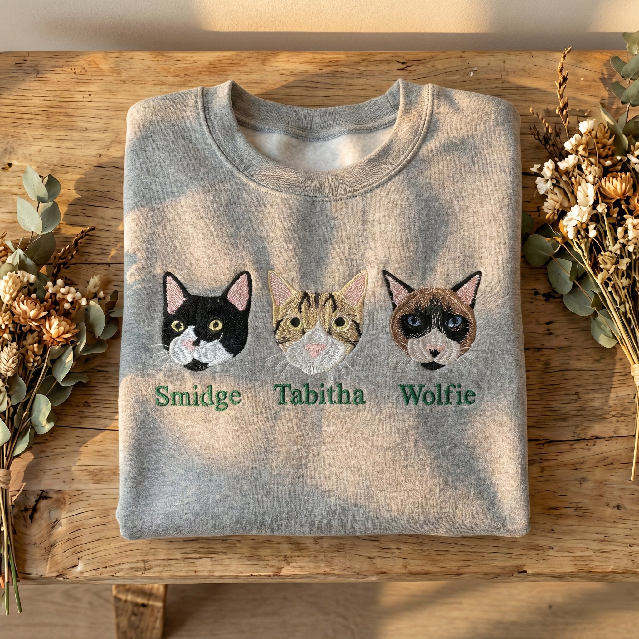 Custom Embroidered Double Pet Portrait Sweatshirt