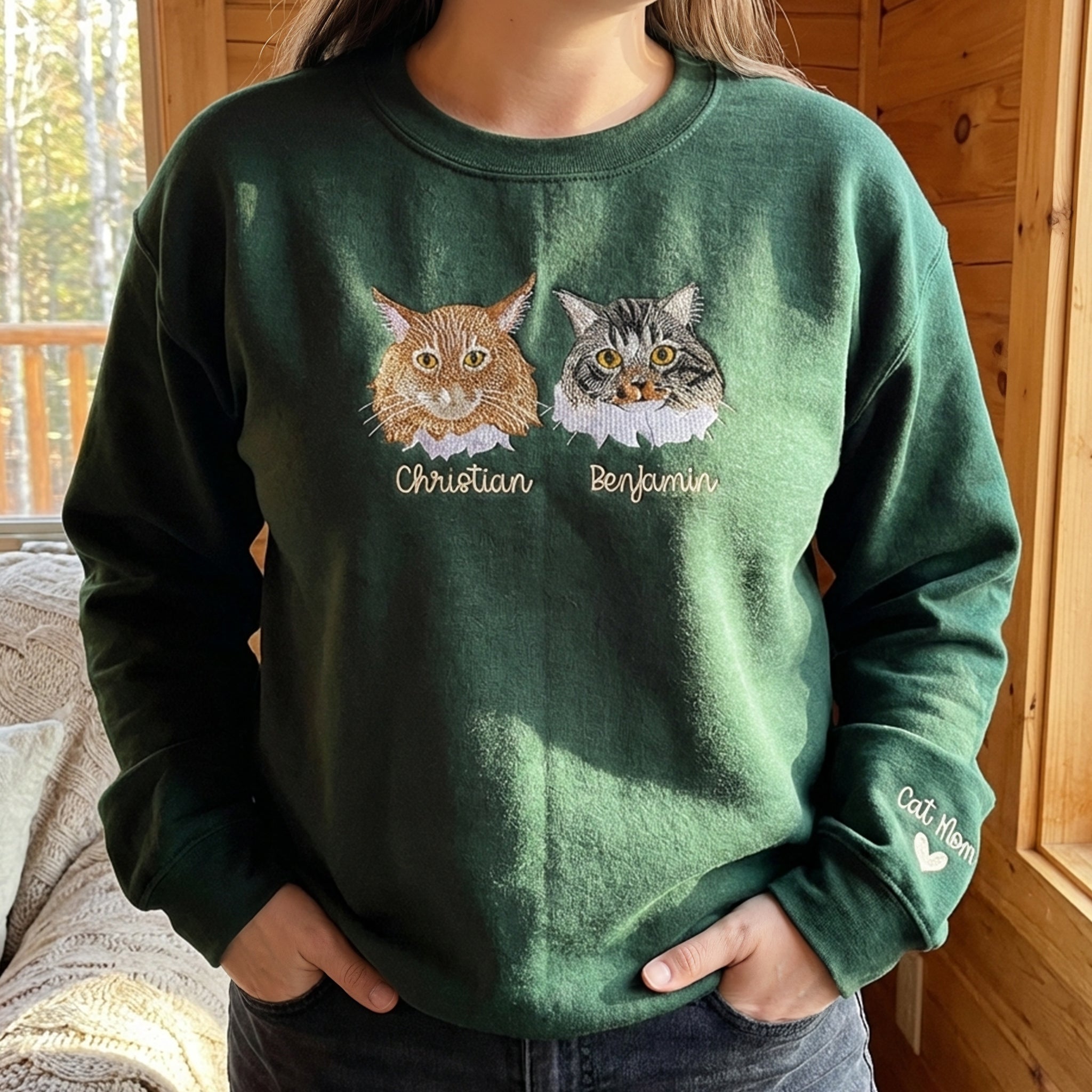 Custom Embroidered Double Pet Portrait Sweatshirt