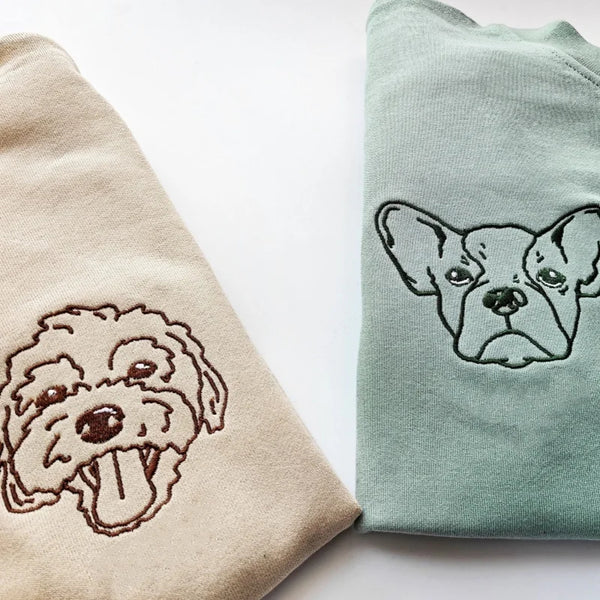 Embroidered Pet Face and Pet Name on Sleeve Sweatshirt for Pet Lovers