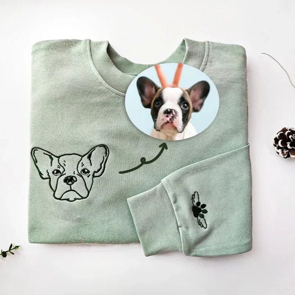 Embroidered Pet Face and Pet Name on Sleeve Sweatshirt for Pet Lovers